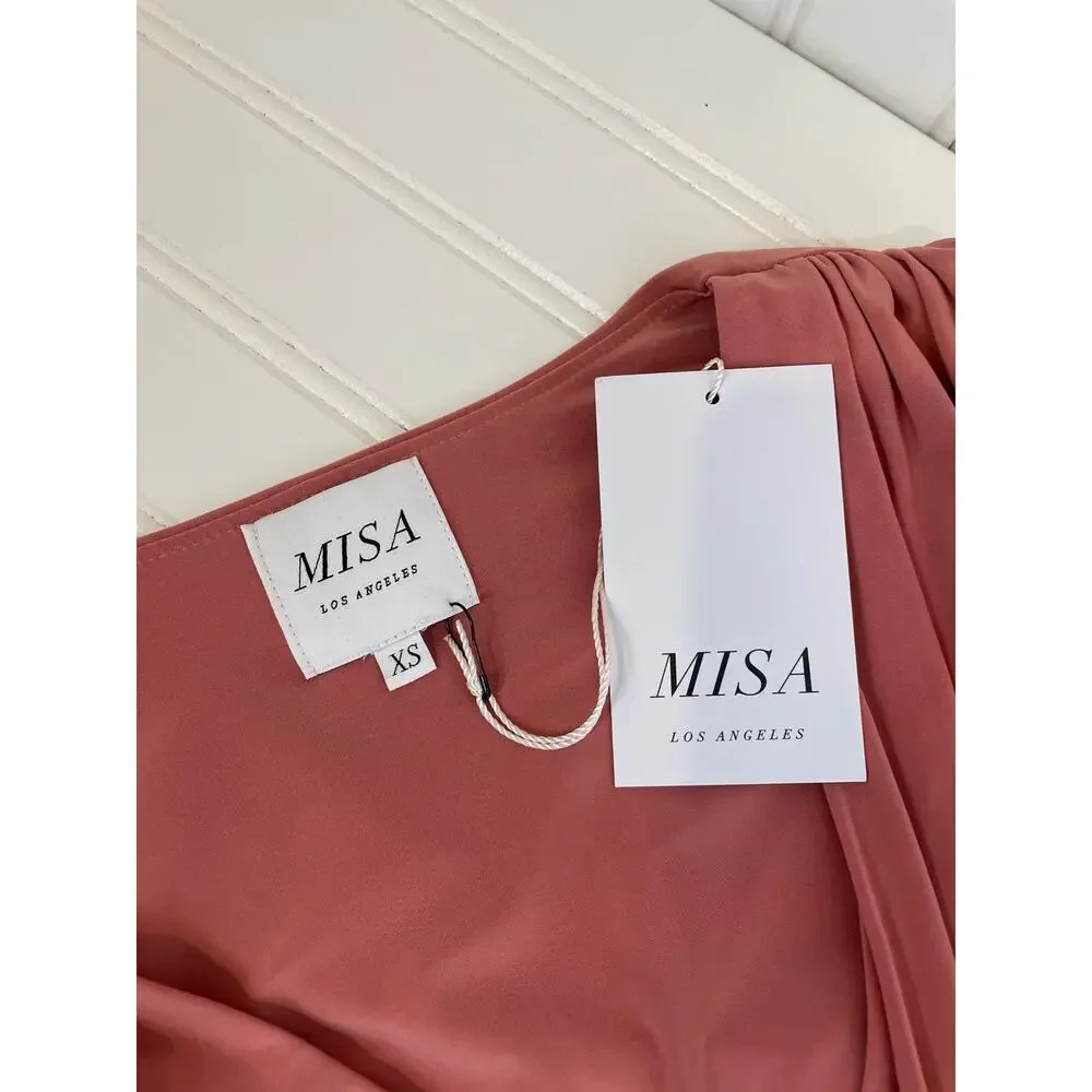 NWT MISA Los Angeles Teget Knot Front Midi Dress Pink Twisted Cocktail Size XS